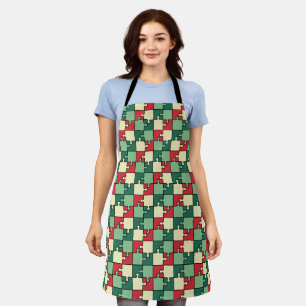 Tablier Pièces de puzzle géométrique rouge vert Motif