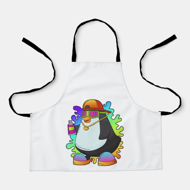 Tablier Pingouin comme peintre avec Spray (Recto)