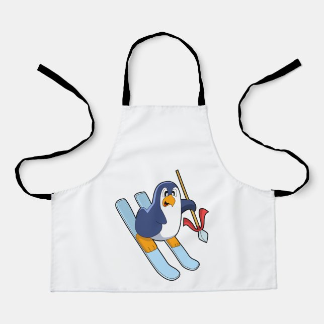 Tablier Pingouin comme skieur avec ski (Recto)