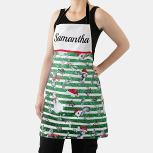 Tablier Pingouin de Noël Snowman Green Parties scintillant