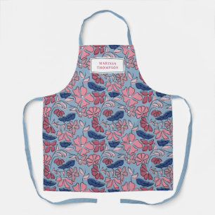 Tablier Pink and Blue Hand Drake Floral Block Print