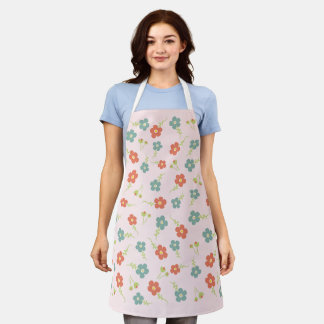 Tablier Pink & Blue Flower Apron - Style Floral frais