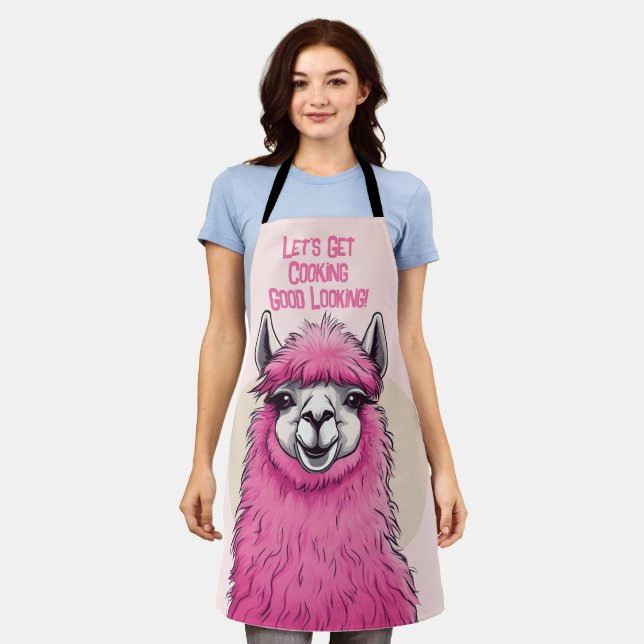 Tablier Pink Joyeux Lama souriant (Porté)