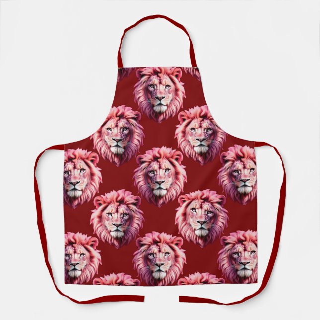 Tablier Pink Lion Head Animal Pattern Design Red  (Recto)