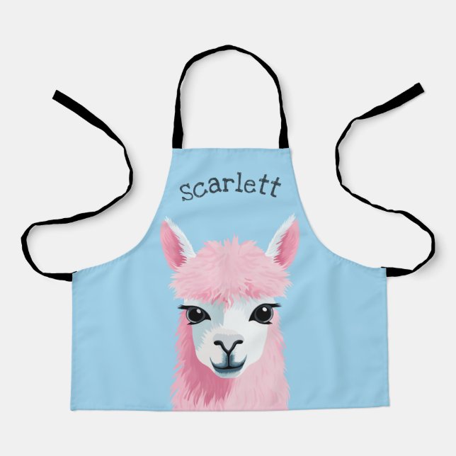 Tablier Pink Llama Portrait Blue Arrière - plan Nom person (Recto)