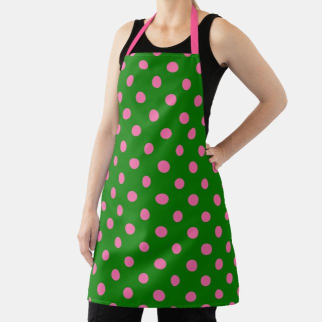Tablier Pink On Green Polka Dots Pattern Design  (Créateur téléchargé)