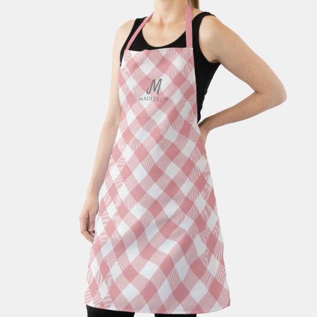 Tablier Pink Plaid Check Personnalisé Monogram Baking (Insitu)