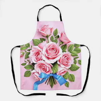 Tablier Pink Roses Bouquet Ribbon Illustration