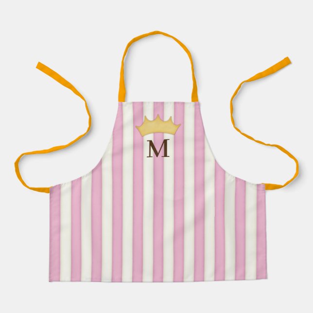 Tablier Pink Victorian Stripes Crowé Monogramme Princesse  (Recto)