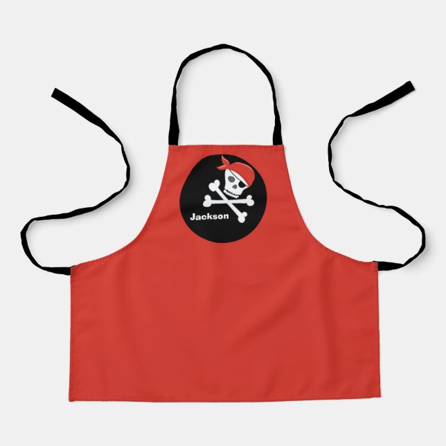 Tablier Pirate Cool crâne personnalisé rouge noir enfants  (Recto)