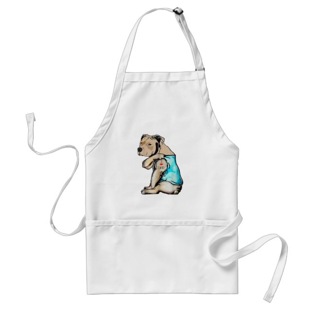 Tablier Pitbull Chien I Love Papa Tattoo drôle Famille (Devant)