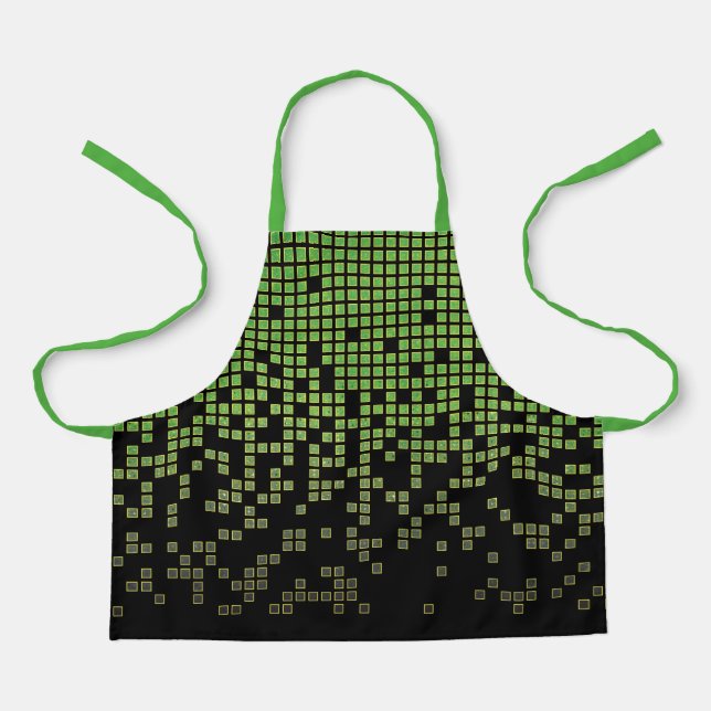Tablier Pixels d'ordinateur 8 bits - Pluie noire verte pou (Recto)
