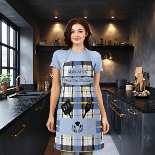 Tablier Plaid bleu personnalisé avec Cuisine Ustensiles Po