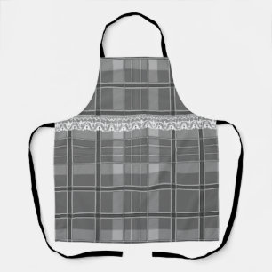 Tablier Plaid et dentelle noir blanc gris gris mignon cein