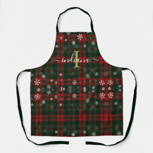 Tablier Plaid Monogramme Script Flocons de Neige Tartan Pe