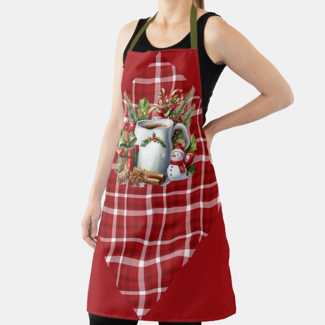 Tablier Plaid rouge et petit cerf endormi (Insitu)