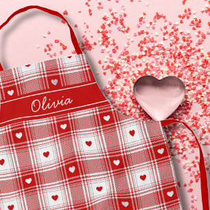 Tablier Plaid Rustique Avec Coeurs Valentines
