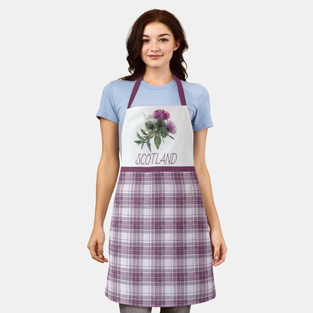 Tablier Plaid violet à la fleur d'Ecosse chardon (Porté)
