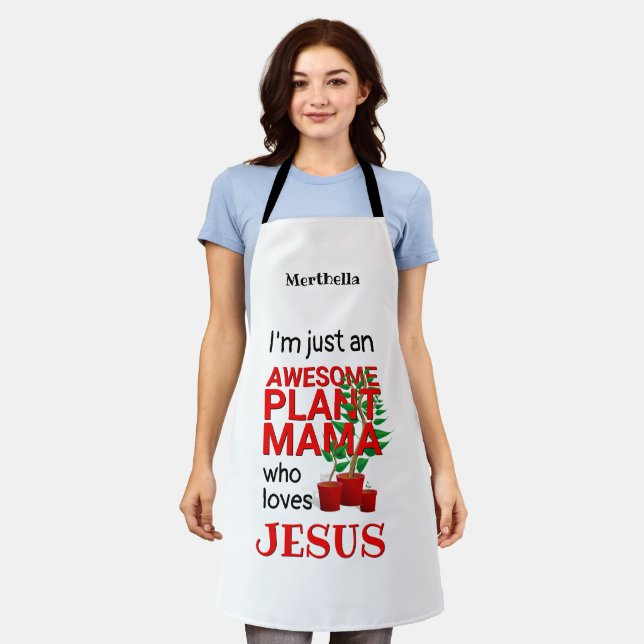 Tablier Plante PERSONNALISÉ MAMA AIME JÉSUS (Porté)