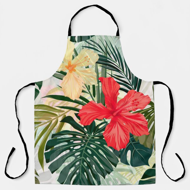 Tablier Plantes tropicaux hawaïens, fleurs colorées. (Recto)