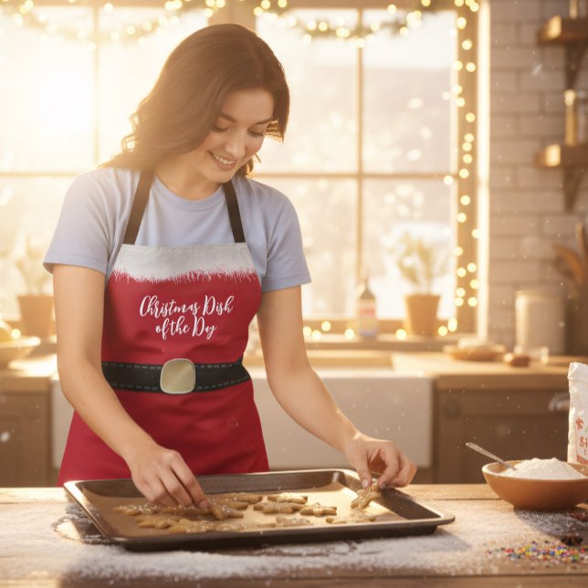 Tablier Plat de Noël du jour Mme Claus Holiday Apron (Christmas Dish of the Day! That's what you would be wearing this festive holiday apron)