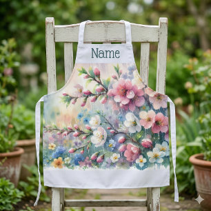 Tablier Pluie de printemps Fleur aquarelle Cottagecore