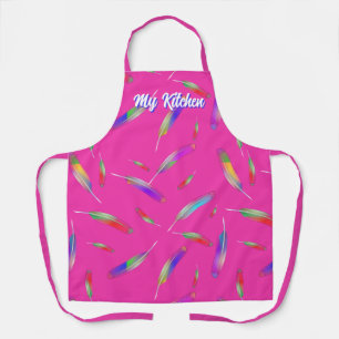 Tablier Plumes couleur bleu rose chaud brillant