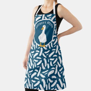 Tablier Plumes de canard blanc personnalisées Motif bleu m