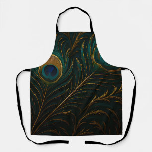 Tablier Plumes de paon luxueuses motif sarcelle doré