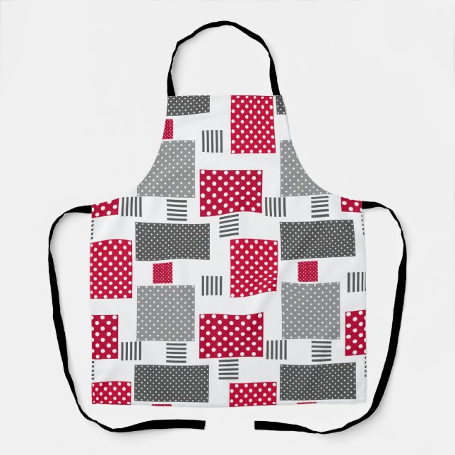 Tablier Pneuka rouge gris patchwork sur arrière - plan bla (Recto)