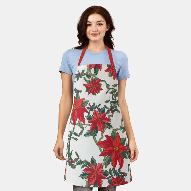 Tablier Poinsettia Kitchen Apron Allover (Porté)