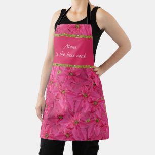 Tablier poinsettias de couleur Fuchsia, motif floral perso