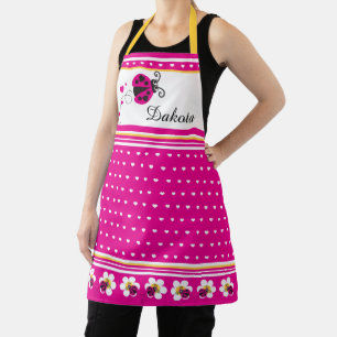 Tablier Point de coeur de Ladybug et fleurs jaune rose