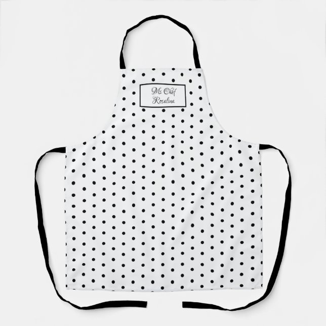 Tablier Pointe Polka noir et blanc personnalisée (Recto)
