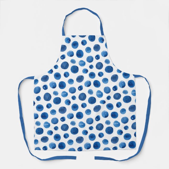 Tablier Pois de marine bleu aquarelle. Motif moderne (Recto)