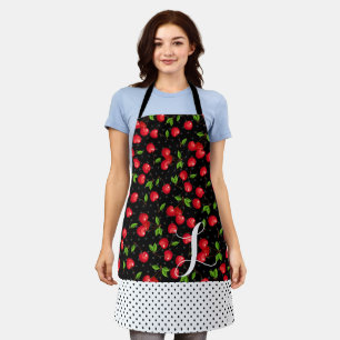 Tablier Pois Rockabilly Cerises Noir Personnalisé