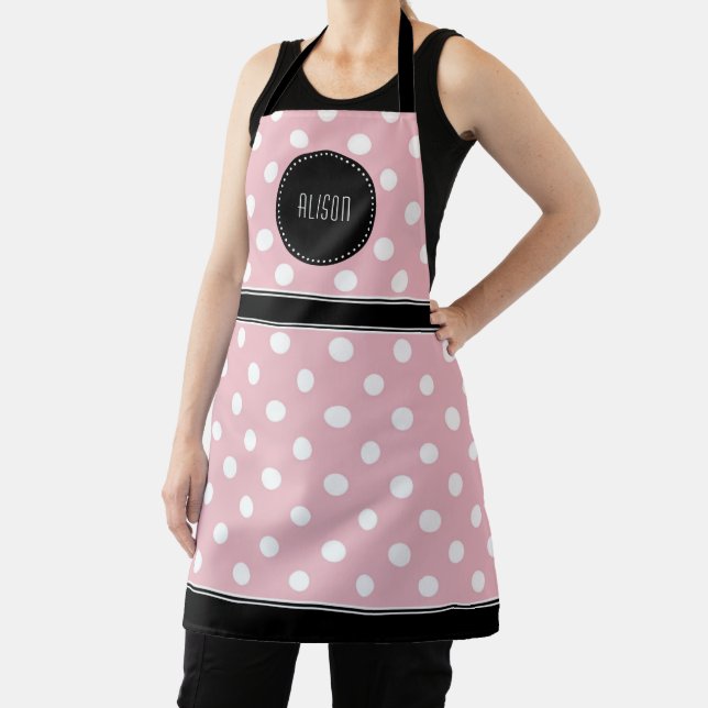 Tablier Pois rose et blanc avec monogramme noir (Insitu)