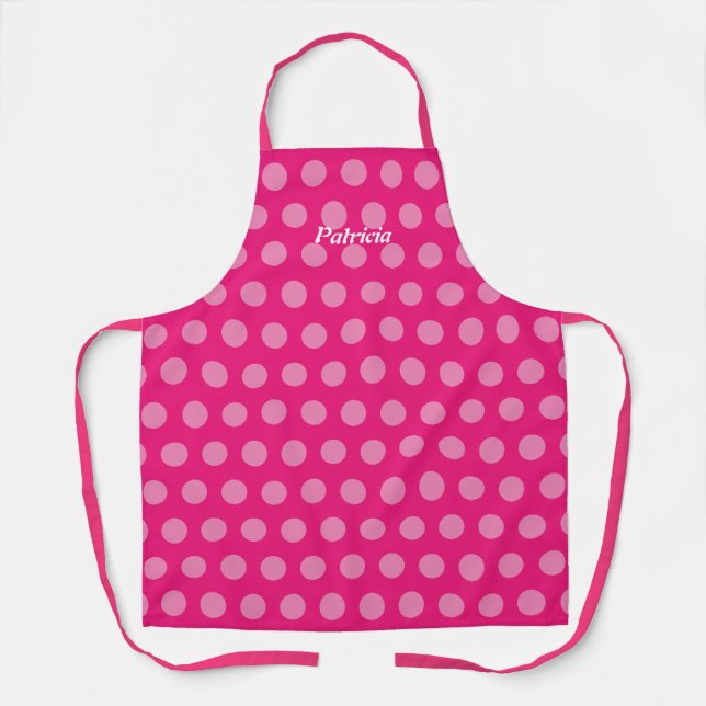 Tablier Pois rose Personnalisé Nom Cute Cadeau Fille tenda (Recto)