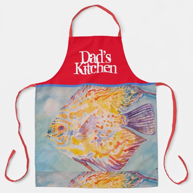 Tablier Poisson coloré Aquarelle Bleu Dads Cuisine Apron (Recto)