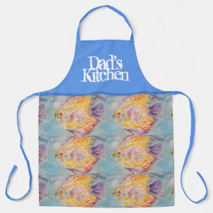Tablier Poisson coloré Aquarelle Bleu Dads Cuisine Apron