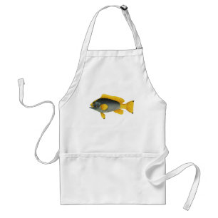 Tablier Poisson Groupeur Bleu et Jaune, Vie Marine Vintage