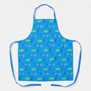 Tablier Poisson moderne rétro, bleu turquoise et cerulean