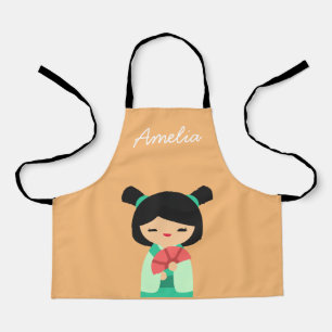 Tablier Poisson rose Kokeshi Poupées japonaises