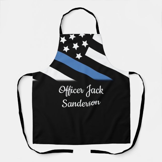 Tablier Police Mince Ligne Bleue Américain Drapeau Nom de  (Recto)