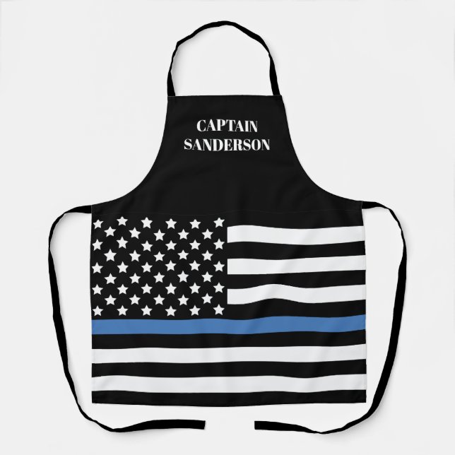 Tablier Police Nom Mince Blue Line Officier du drapeau amé (Recto)