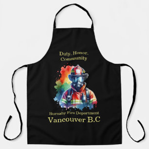 Tablier Pompier en action, toile de fond colorée