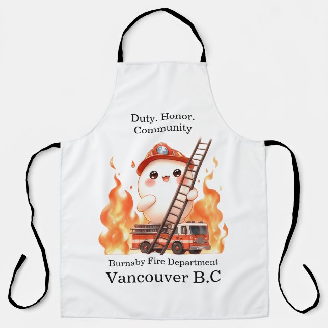 Tablier Pompier joyeux au milieu des flammes vives (Recto)