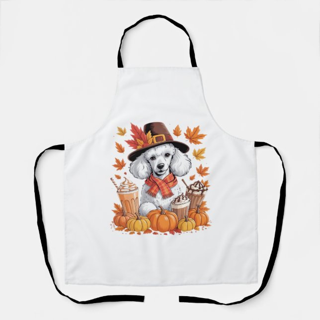 Tablier Poodle Thanksgiving Boissons Café Automne Feuilles (Recto)