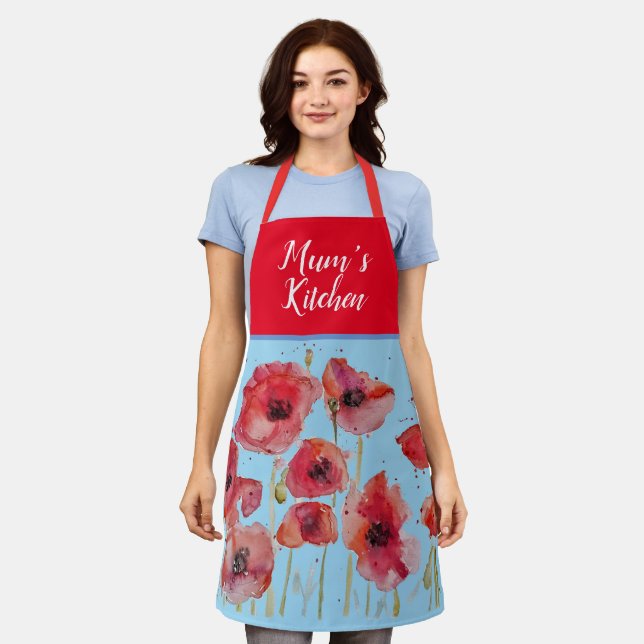 Tablier Poppies de pavot Red Shabby Chic Aquarelle Florale (Porté)