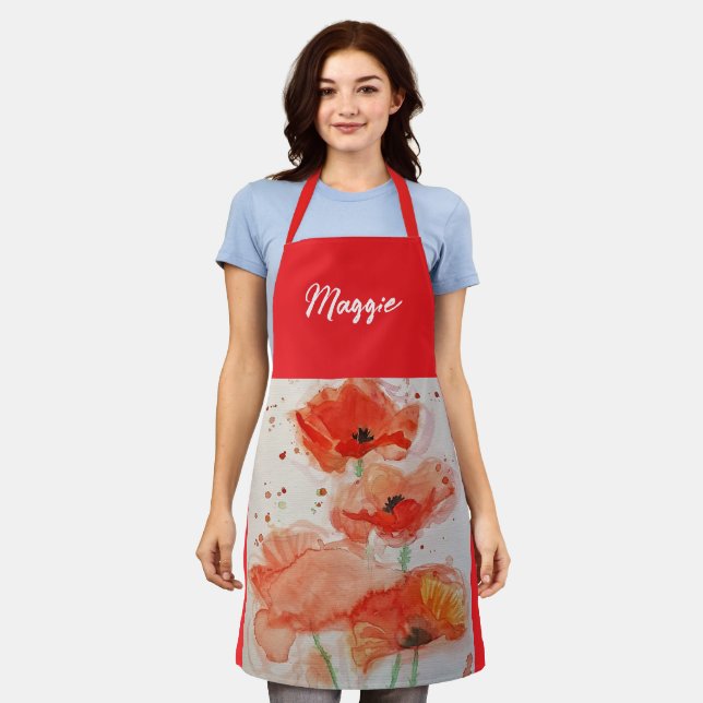 Tablier Poppies de pavot rouge Flandre peinture aquarelle (Porté)